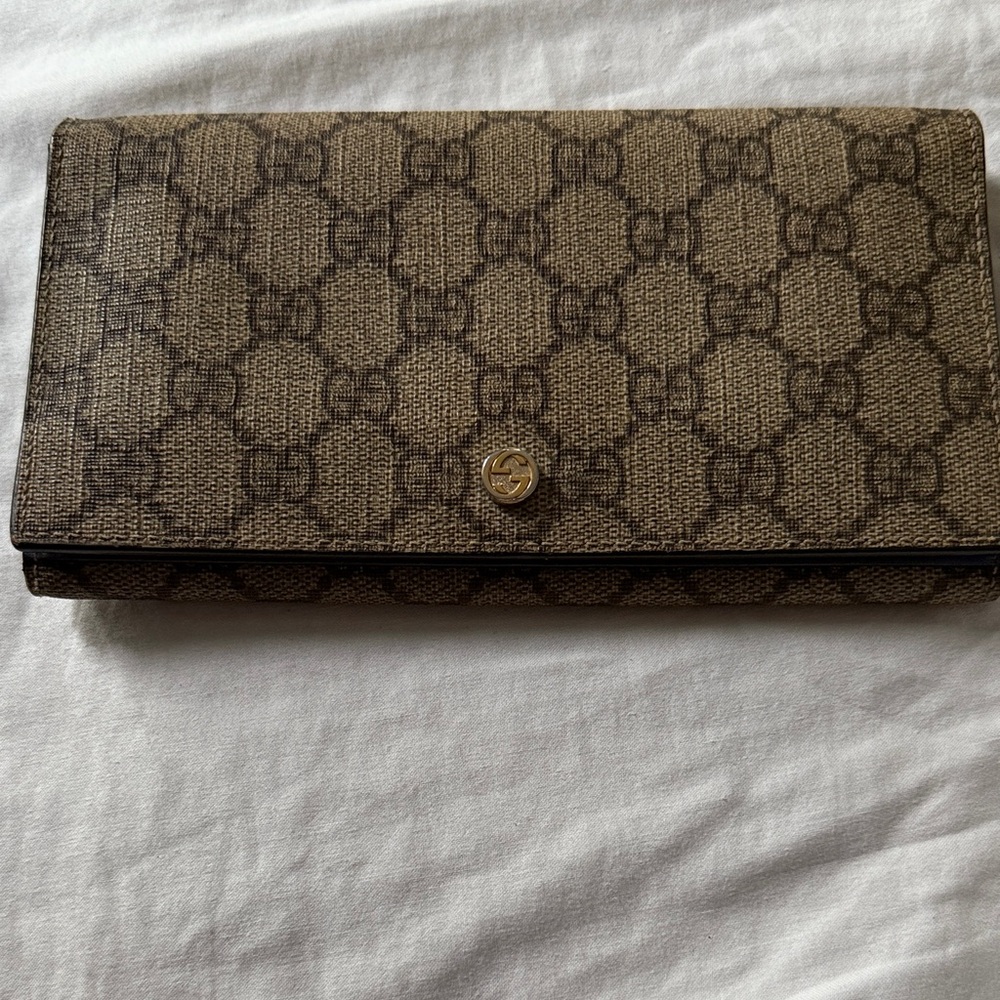Gucci Tan and Brown Monogram Wallet/clutch